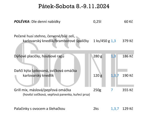 denní menu 8 9 11 2024 pátek sobota speciální menu